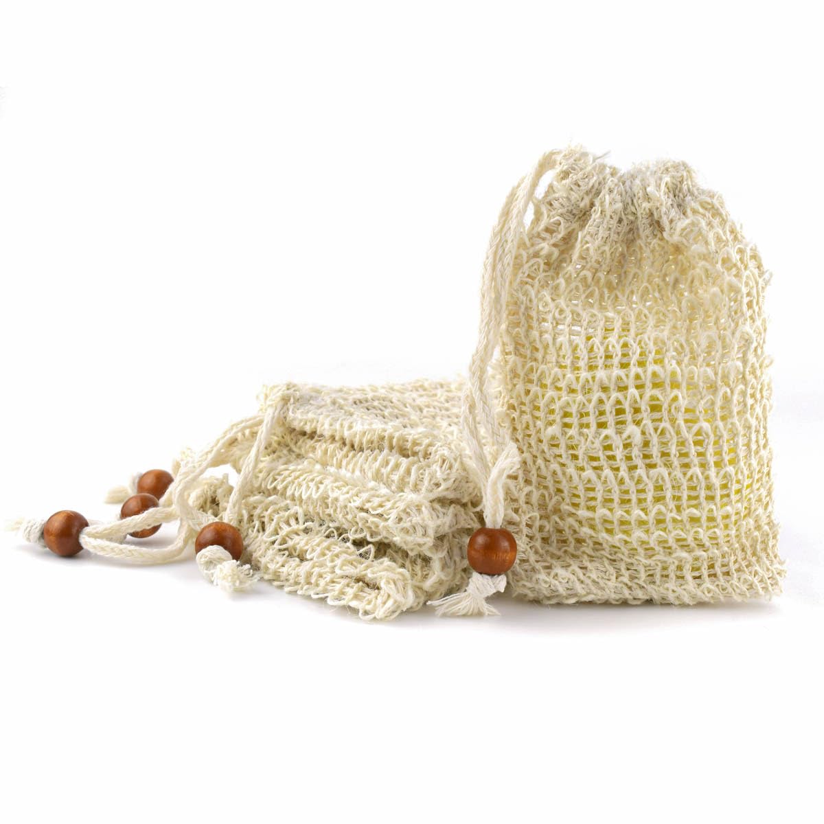 5 Pack Soap Saver Bag Exfoliating Pouch Shower Mesh Bar Natural Sisal for Bath and Bags with Drawstring Plastic-free Foaming Drying 