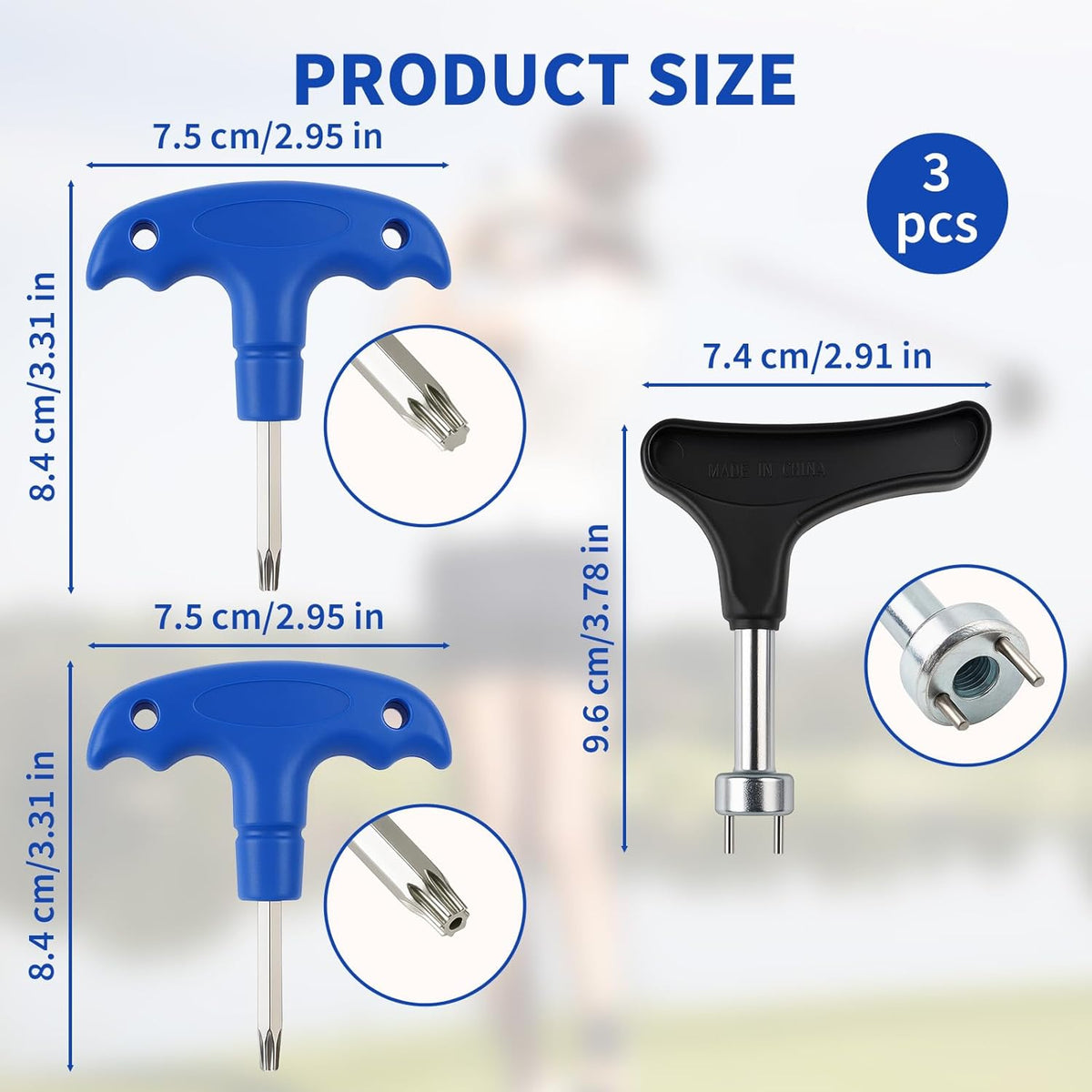 3-Pack Golf Wrenches Set - Golf Torque Wrench Golf Head Adjustment Tool & Spike Wrench for Golf Shoes - Stainless Steel Golf Club Driver Torque Tool with Plastic Handle, T20, T25