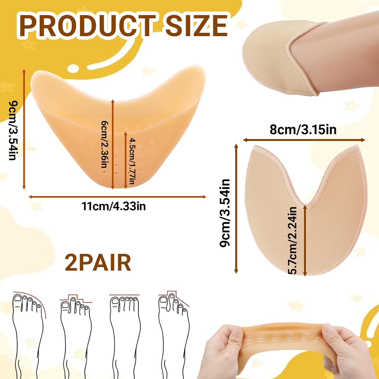 2 Pairs Toe Pads for Pointe Shoes - Cotton Pointe Shoe Ballet Dance Toe Pads & Silicone Gel Pads Pointe Shoes Protectors for Foot Metatarsal Protection, Breathable & Washable
