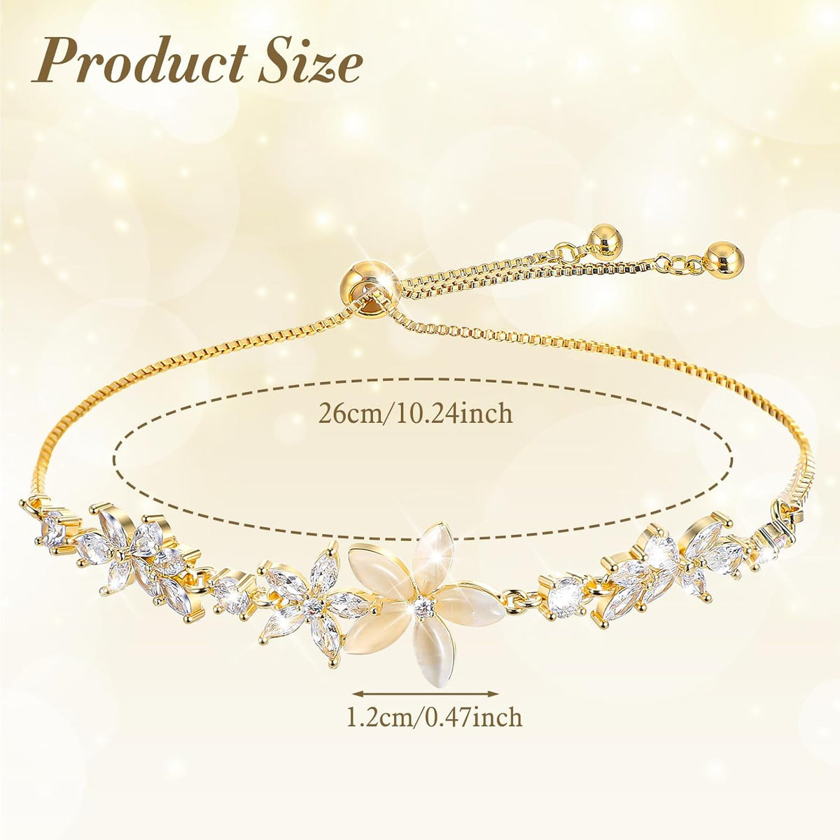 Gold Adjustable Bracelets for Women,Dainty Flower Bracelet Rhinestone Slider Floral Bracelet Floral Jewelry Adjustable Bridesmaid Bracelets Jewelry Gift