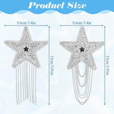 6PCS Rhinestone Star Iron on Patches, Shiny Silver Rhinestone Tassel Star with Chains Glitter Sequin Patches for Trucker Hats Jeans Bags Backpacks Jackets Denim DIY Appliques Art Crafts