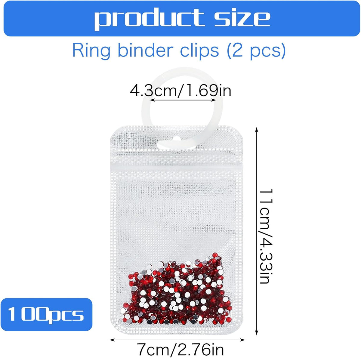Shimmeroo 100Pcs Diamond Beads Storage Bags, 4.33 x 2.76 Inch Reusable Pouches for DIY Diamond Art Jewelry Earring Painting Storage Accessories, Bead and Gem Organizer for DIY Craft