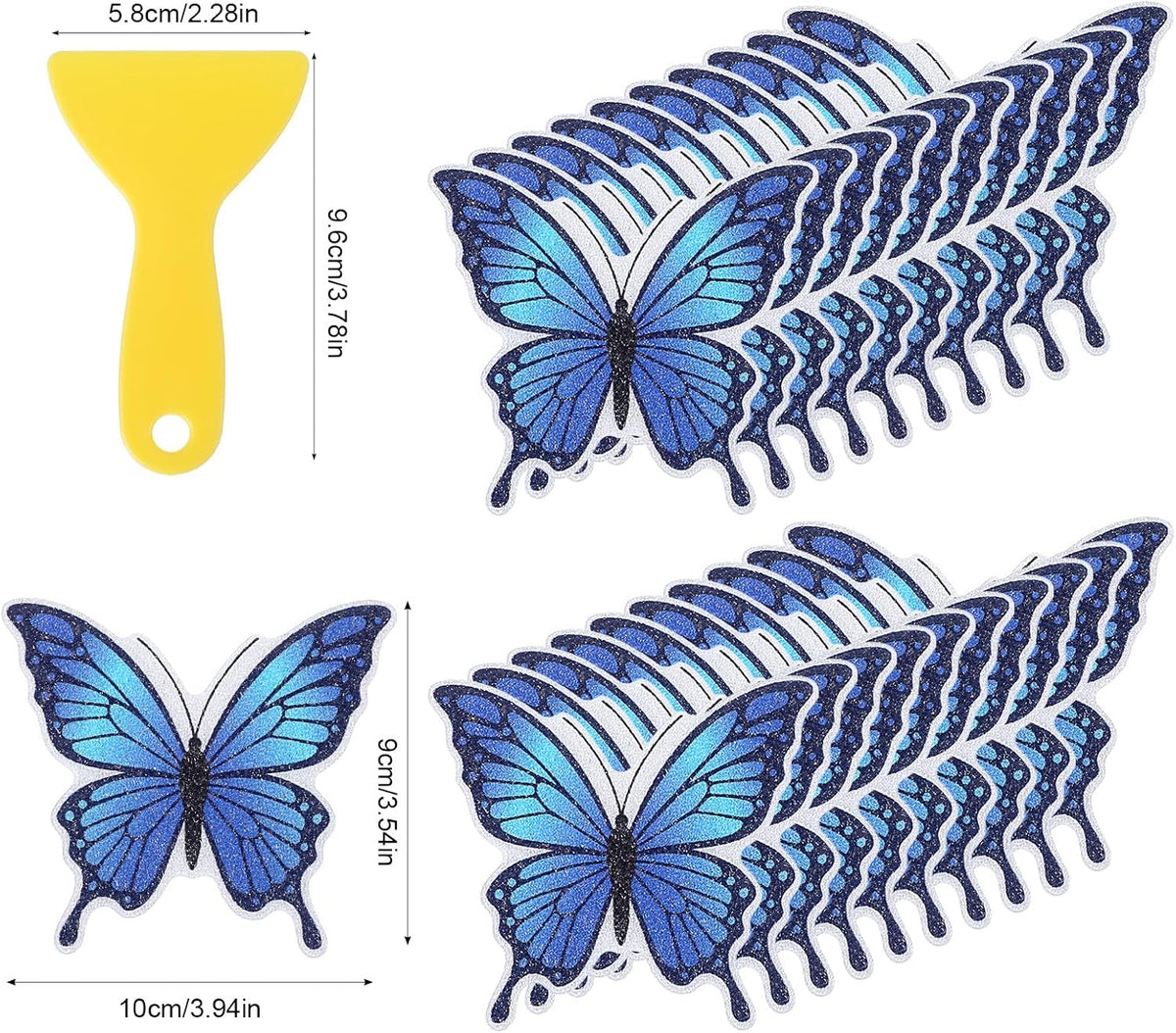 20 PCS Butterfly Non Slip Bathtub Stickers, Adhesive Anti Slip Decal Treads for Shower & Bath Tub with Scraper for Safety Bathroom Tubs, Shower Floor, Stairs(Blue)