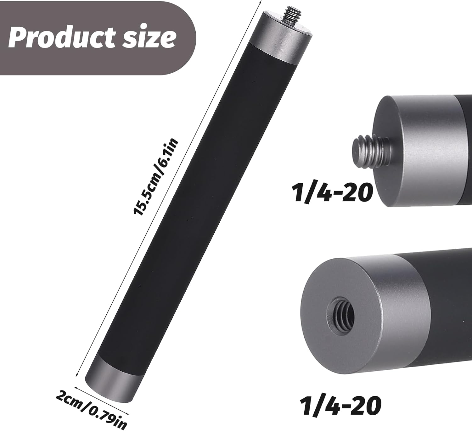 Vin Beauty 1/4" Thread Extension Aluminium Rod Mount, Camera Mount Extension Rod Pole for Dash Cam, Action Cameras, 15cm/5.9 inch Long Universal Interface Connector with 1/4" Male Female Thread