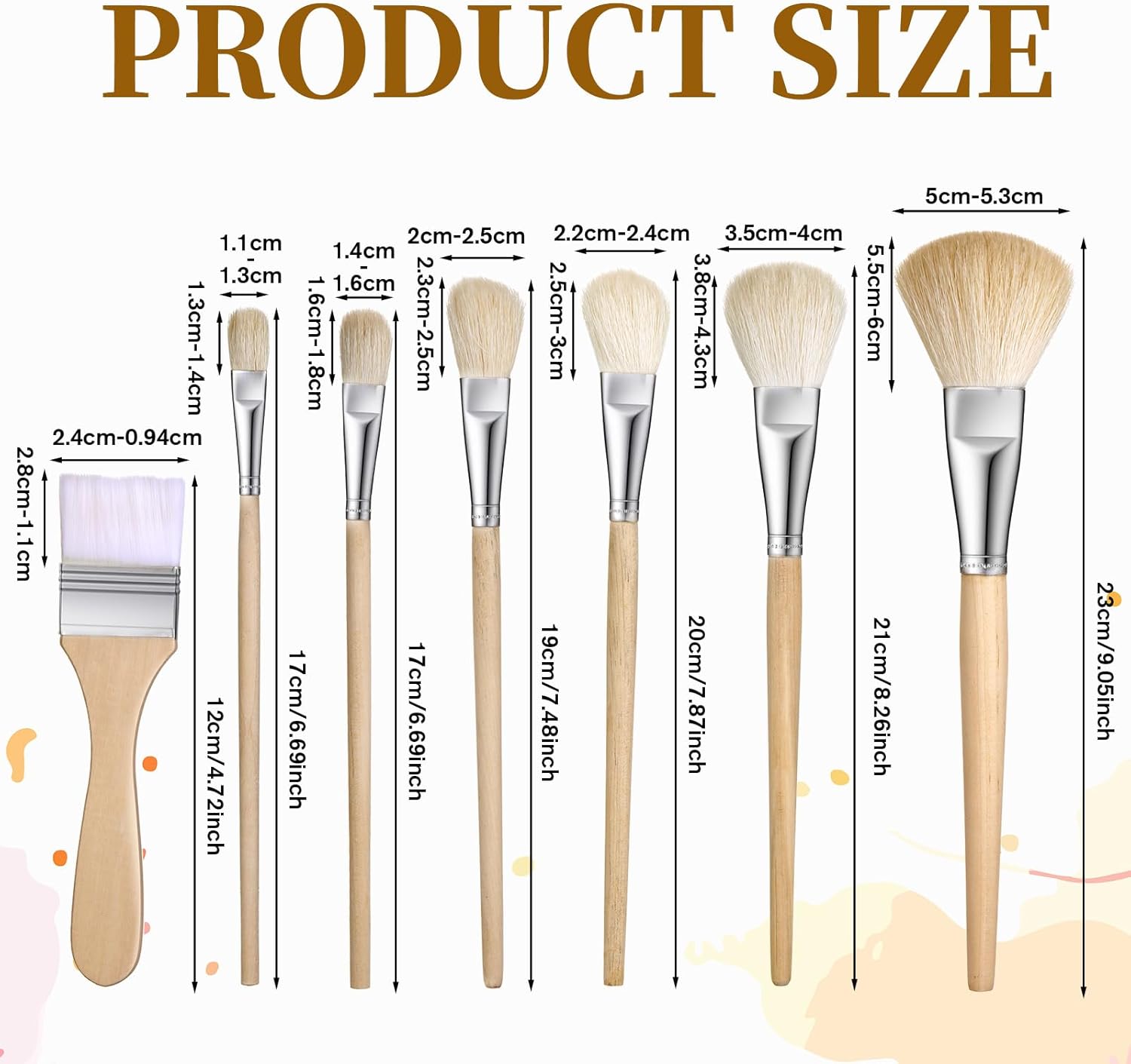 Mop Brush for Acrylic Painting, 7 Pieces Versatile Blending Brush Paint Brushes for Acrylic Painting Goat Hair Paint Brushes Set with Wooden Handle for Watercolor Oil Face Body Art