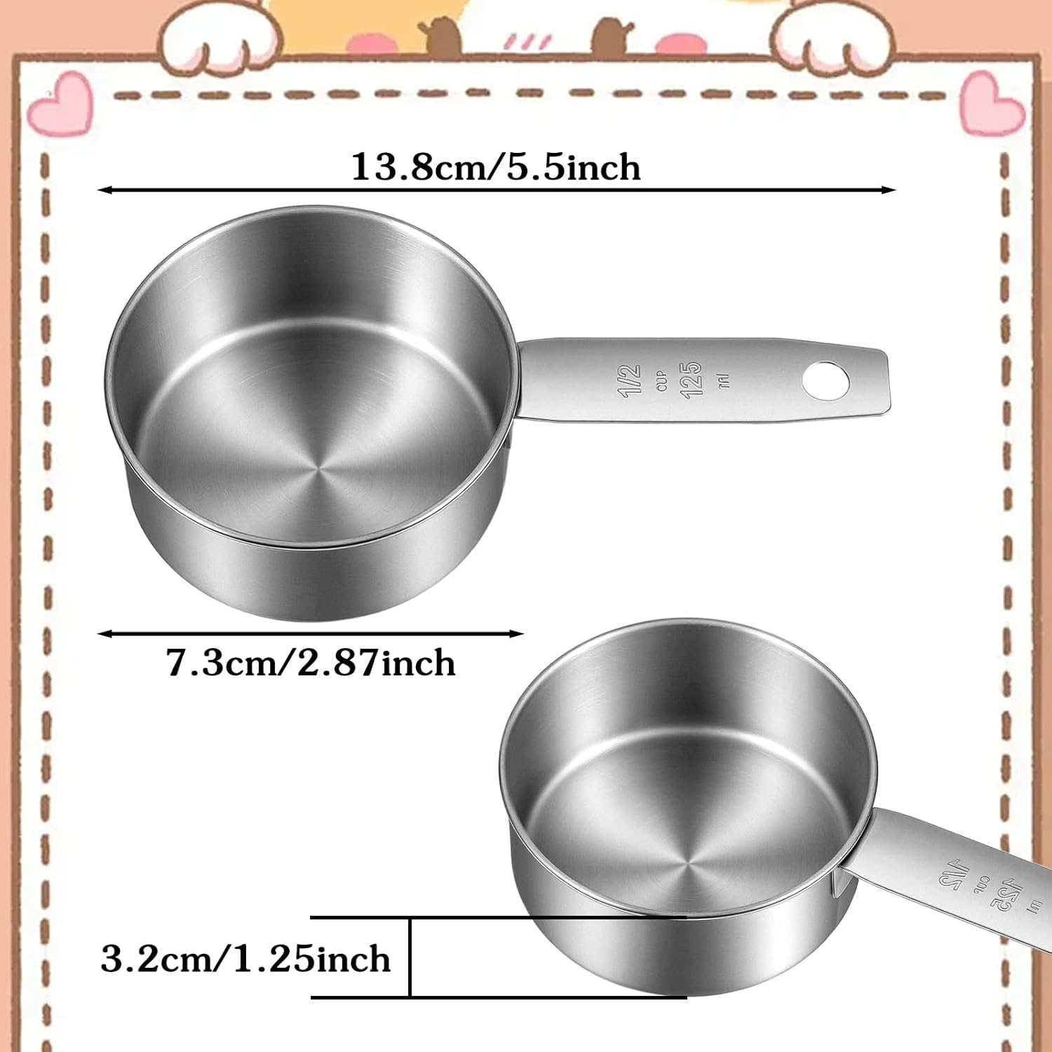 2 Pcs 1/2 Cup Dog Food Scoop, 1/2 Cup Measuring Scoop, 125 ml Stainless Steel Half Cups Dog Food Measuring Scoops for Feeding Pet, Cat, Dogs, Rabbit, Bird, Wet and Dry Ingredients, Dishwasher Safe