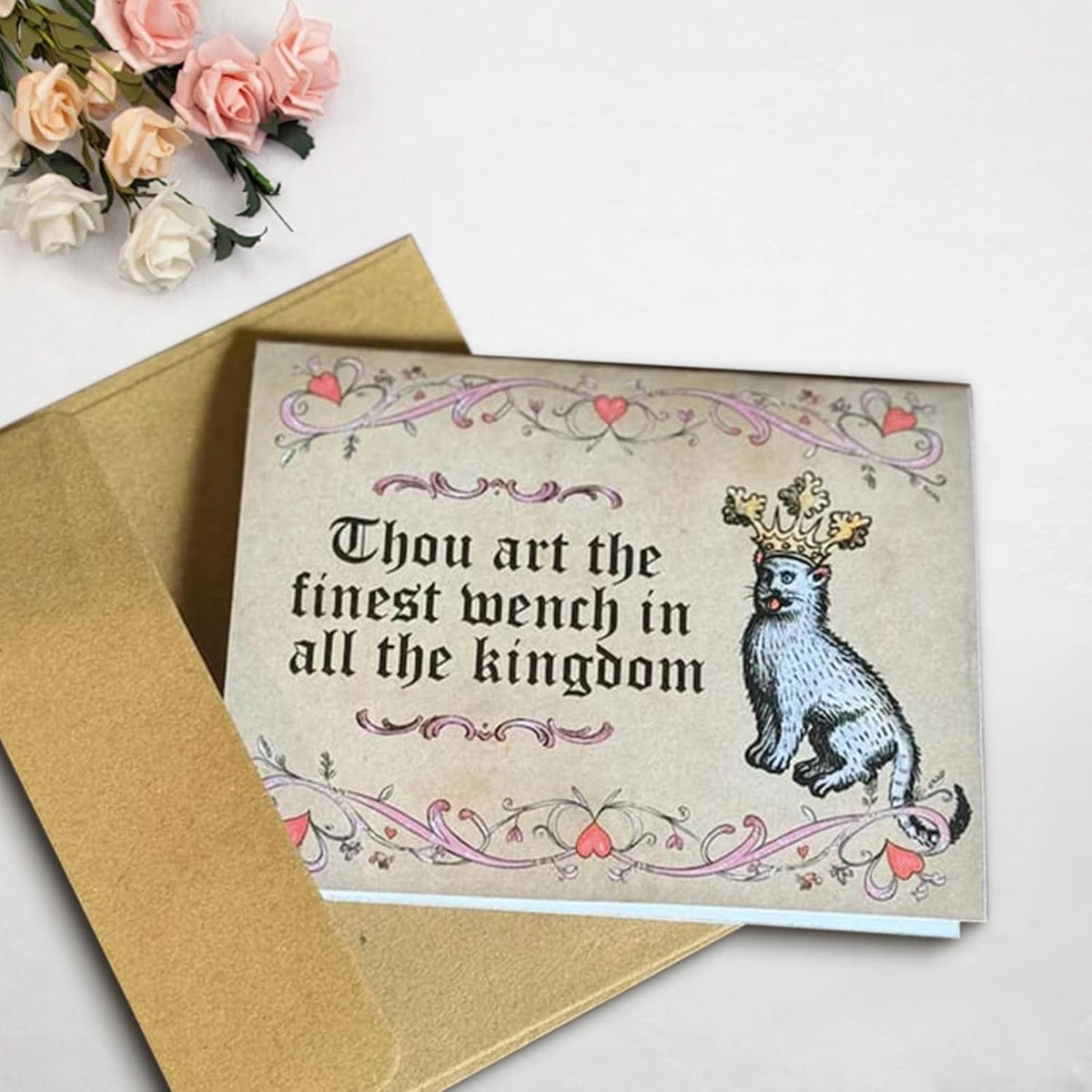 Medieval Valentine's Cards, Funny Medieval Love Car with Handwritten Manuscript Art, Valentine's Card with Chivalry Meets for Couples & Medieval Art Enthusiasts (6pcs)