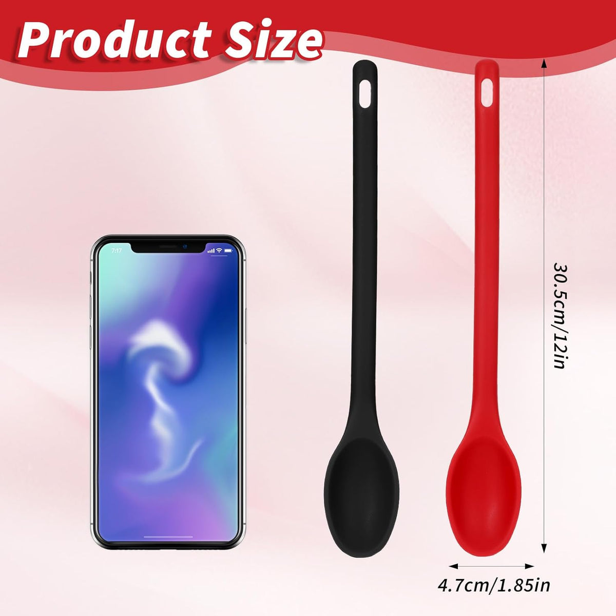 2Pcs Long Spoons for Stirring,Shimmeroo Mixing Spoons for Cooking Long Stirring Spoon for Baking Serving Stir Spoon (Red & Black)