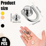 40 Pcs D Rings for Purse, Small Stud Screw Rivets for Leather Crafting, Versatile Purse Rotatable D Ring Stud, Wallet Crossbody Conversion Kit (Black+Silver+Gold+Light Gold)