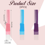 3 Pack Lift Teasing Combs with Metal Prong Salon Teasing Back Combs Hair Styling Comb Lifting Fluffing Comb with Metal Pick Hair Picks for Women