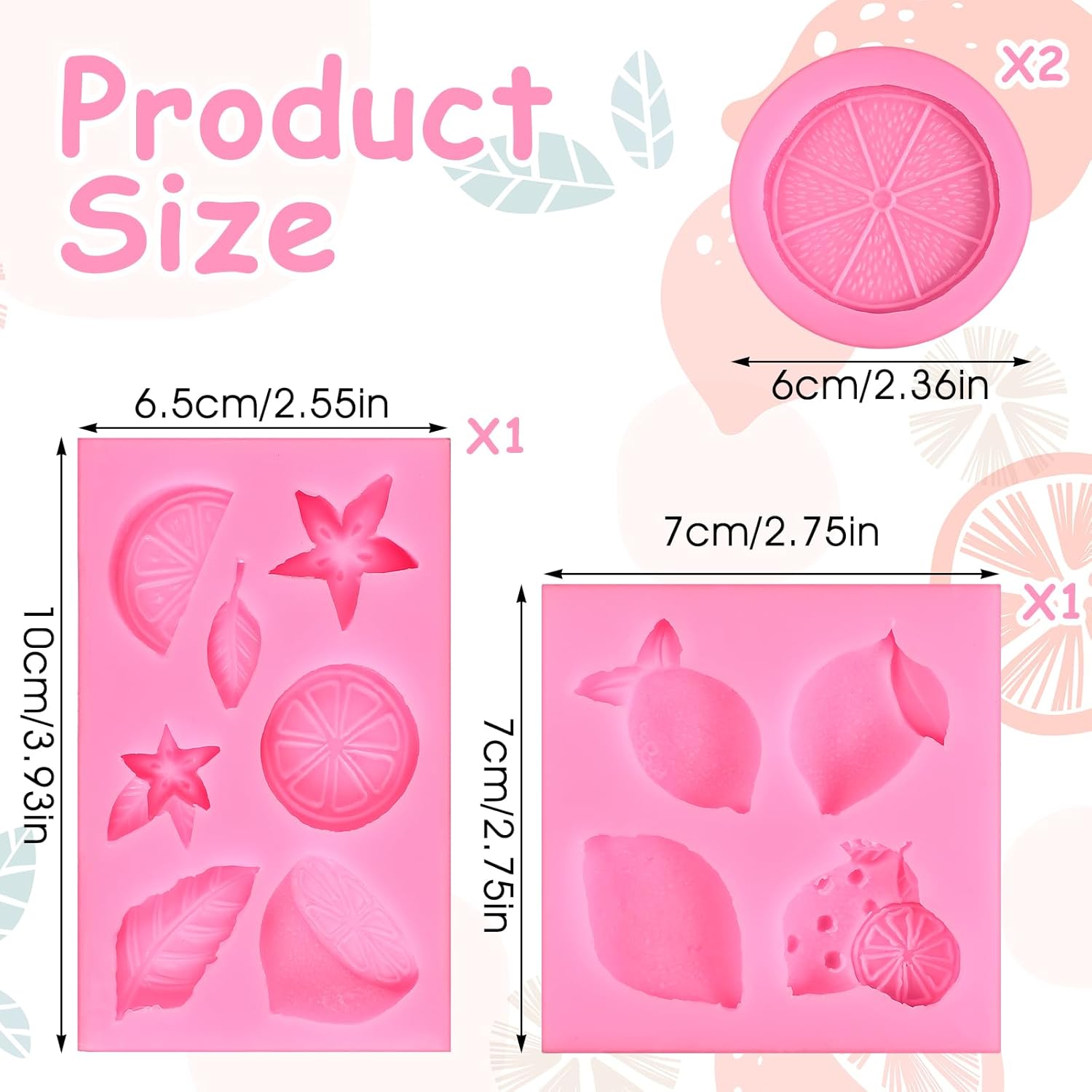 4Pcs Lemon Fondant Mold Lemon Cookie Dessert with Leaves Candy Chocolate Mold Silicone Summer Fruit Snack Molds for Cupcake Topper Cake Decoration Candy Sugar Craft Paste Baking Dessert Clay Resin