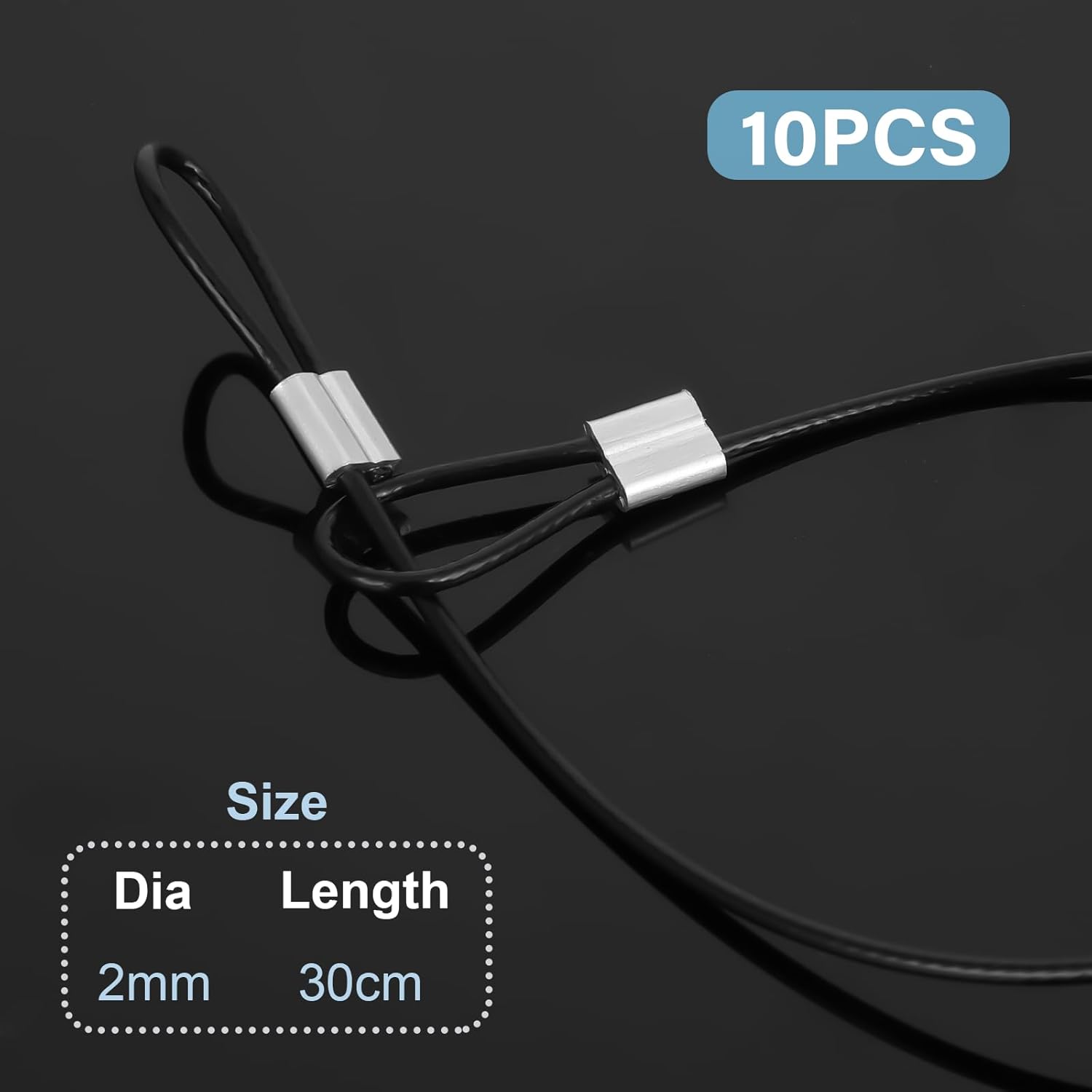 10PCS Stainless Steel Cable with Loops, 12 Inch 2mm Security Cable Short Wire Lock Cable Lanyard Chain Link Lock Vinyl Coated Thin Wire Rope for Outdoor Gates, Bikes, Luggage