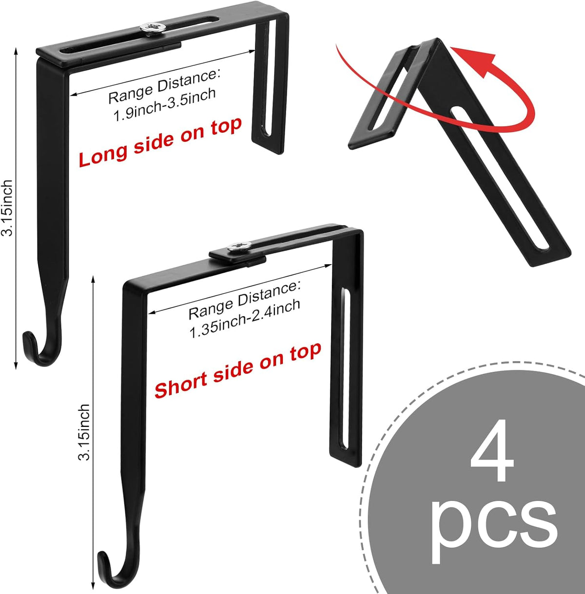 Amylove 4 Pcs Adjustable Cubicle Hanger Universal Partition Metal Cubicle Hooks Door Hanger, Adjusted to Fit Panels with 1 3/8 Inch to 3 1/2 Inch Thickness for Office Whiteboard (Black)
