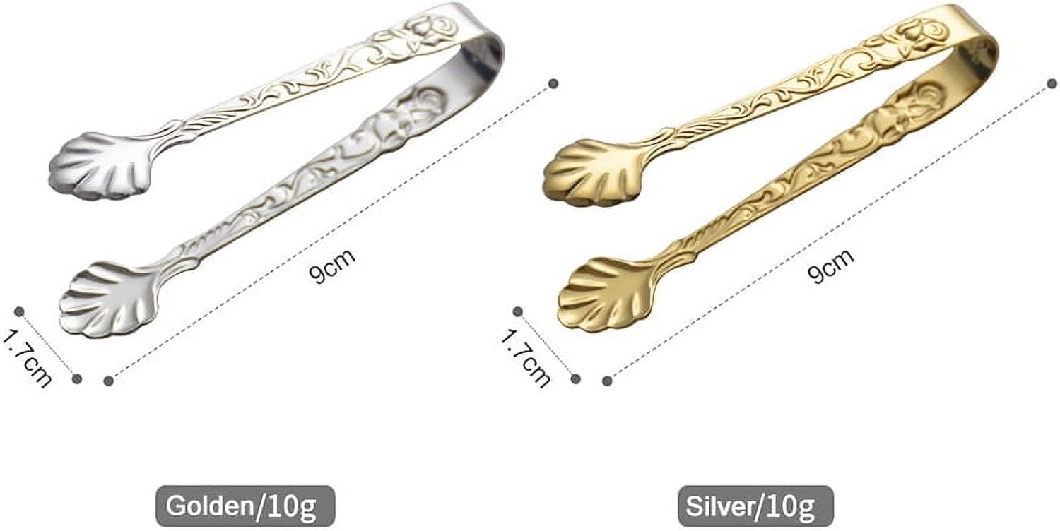 Gold Mini Serving Tongs, Vintage Rose Relief Handle Ice Cube Clips Sugar Tongs, Stainless Steel Sugar Cube Tongs, for Tea Coffee Appetizers Desserts Sugar Tongs