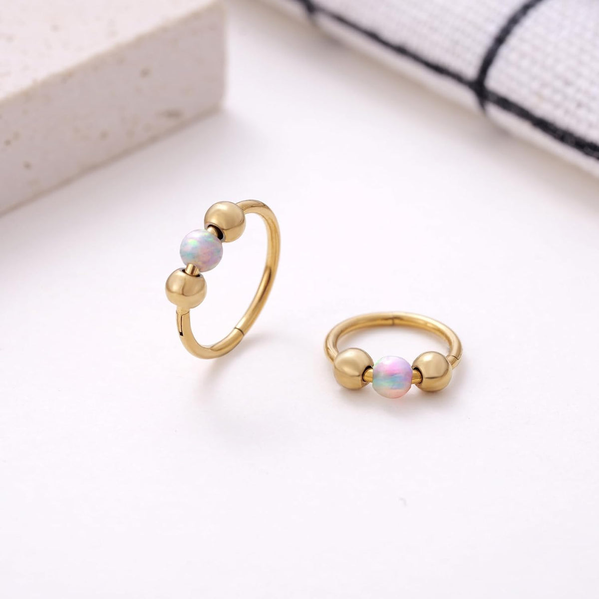 Kvekstio Opal Nose Ring Set for Women, Stainless Steel Septum Noses Body Piercing Jewelry, Cartilage Nosing Rings