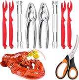 4-Person Seafood Tools Set includes 2 Crab Crackers, 4 Lobster Shellers, 4 Crab Leg Forks/Picks and 1 Seafood Scissors - Nut Cracker Set