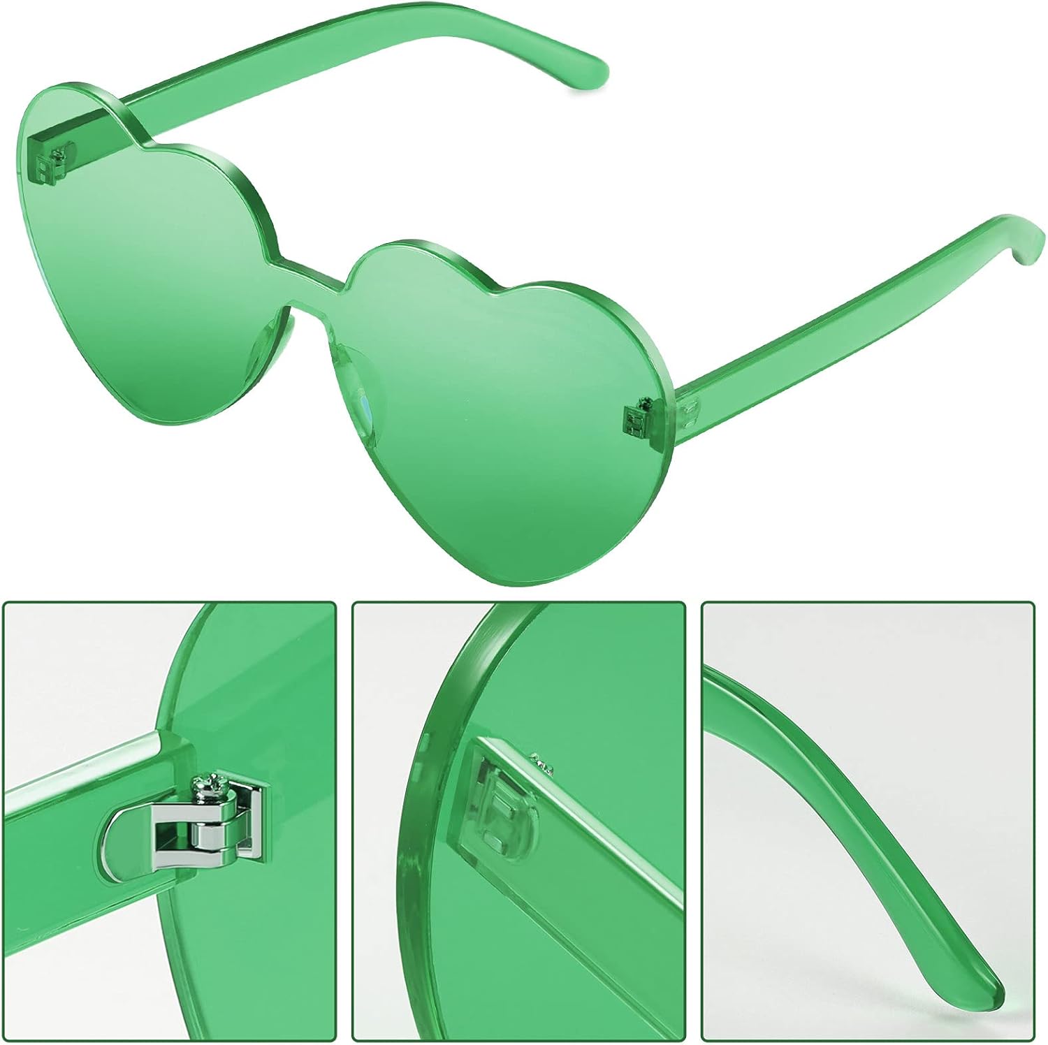Maxdot 2 Pieces Heart Shape Rimless Sunglasses Transparent Candy Color Frameless Glasses Love Eyewear