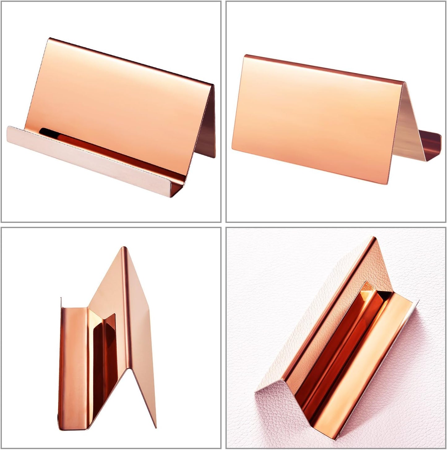 Maxdot Rose Gold Business Card Holders Stainless Steel Name Cards Display Stand Desktop Rack Organizer for Office Home Desk Accessories