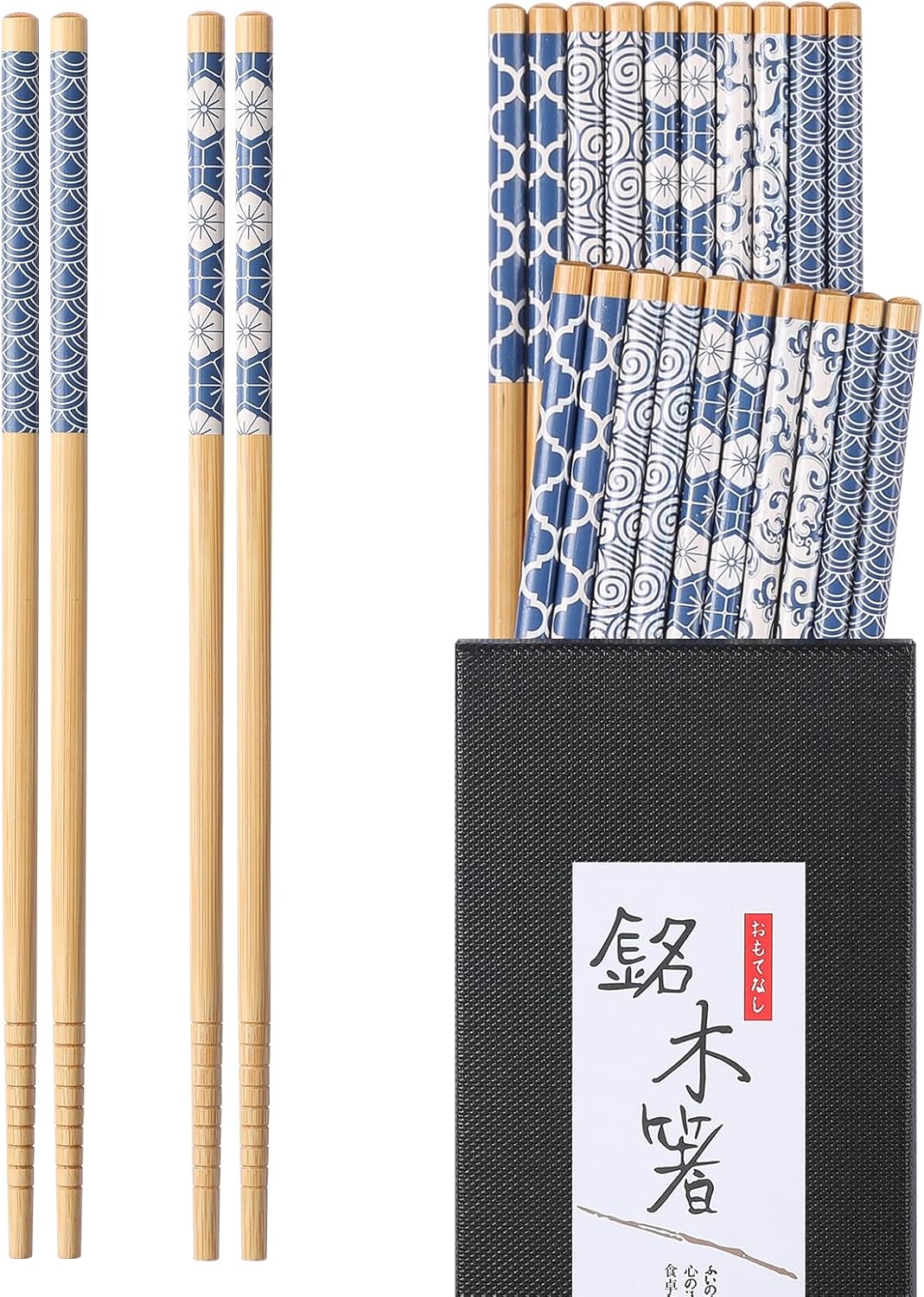 10 Pairs Reusable Bamboo Chopsticks, Japanese Style Natural Bamboo Wooden Chopstick Classic Style Chop Stick 8.8 Inch