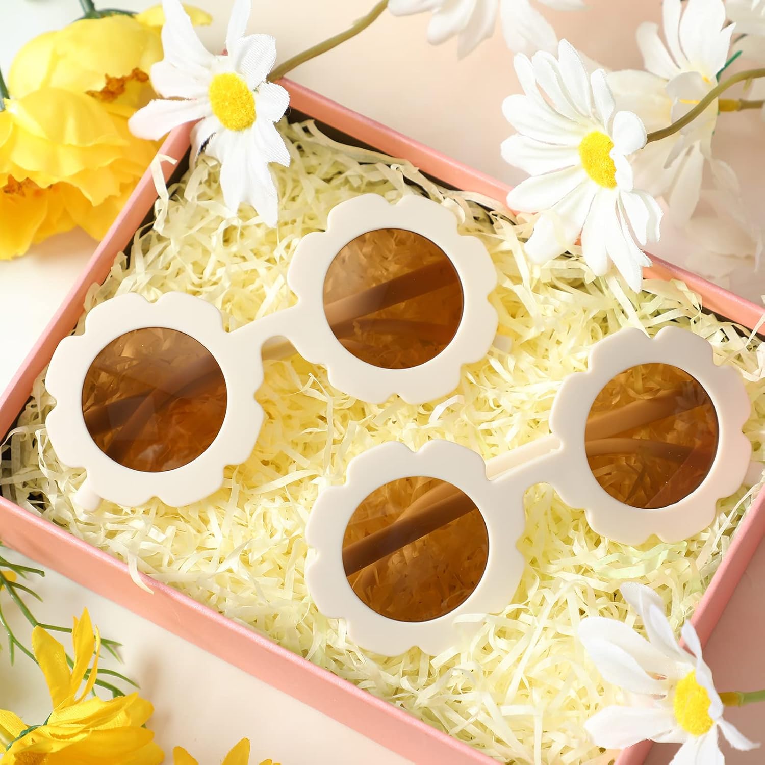Landhoow 2 Pcs Flower Girl Sunglasses Kids Round Sunglasses Flower Girl Proposal Gift Cute Glasses for Outdoor Beach Party