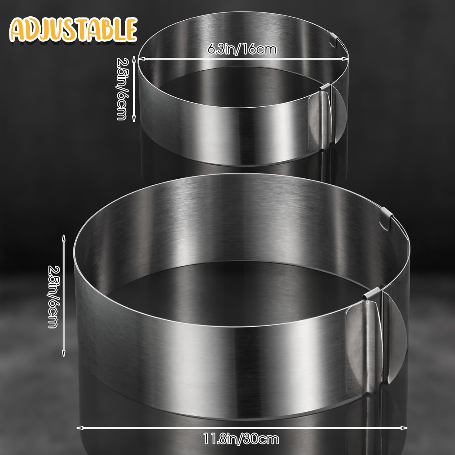 Amylove 6-12 Inch Round Cookie Cutter Adjustable Circle Cookie Cutter Stainless Steel Round Cake Trimmer for Baking Kit Mousse Layered Cake Biscuit Food Tiramisu Pastry