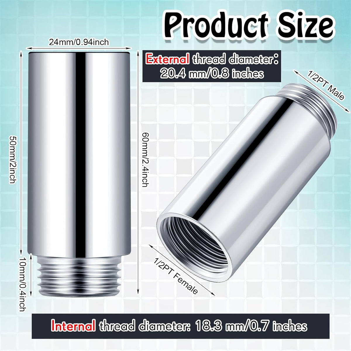 Amylove 2 Pcs Shower Head Extension Arm Stainless Steel Shower Pipe Extension 1/2pt Male to 1/2pt Female Thread Cast Pipe Fitting Coupler Adapter(2 Inch)
