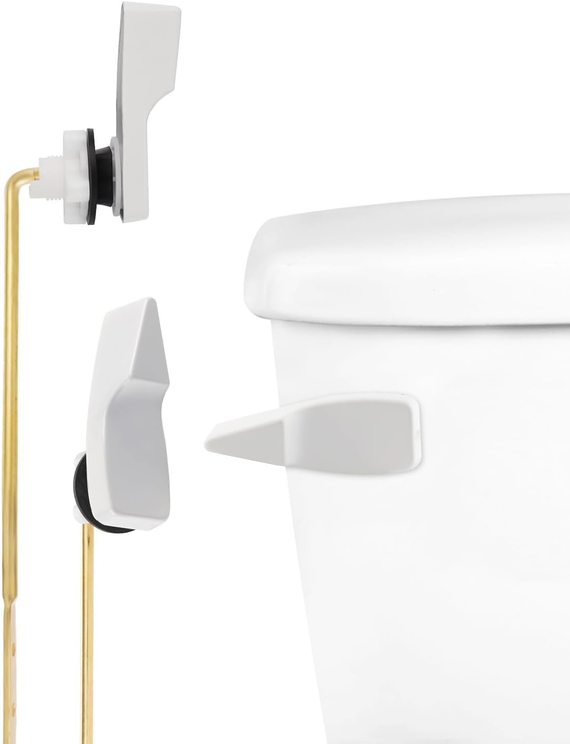 Toilet Handle Replacement, Front Mount Tank Flush Lever Handle Compatible with American Standard, Toilet Trip Lever with Stainless Steel Flapper Chains, White