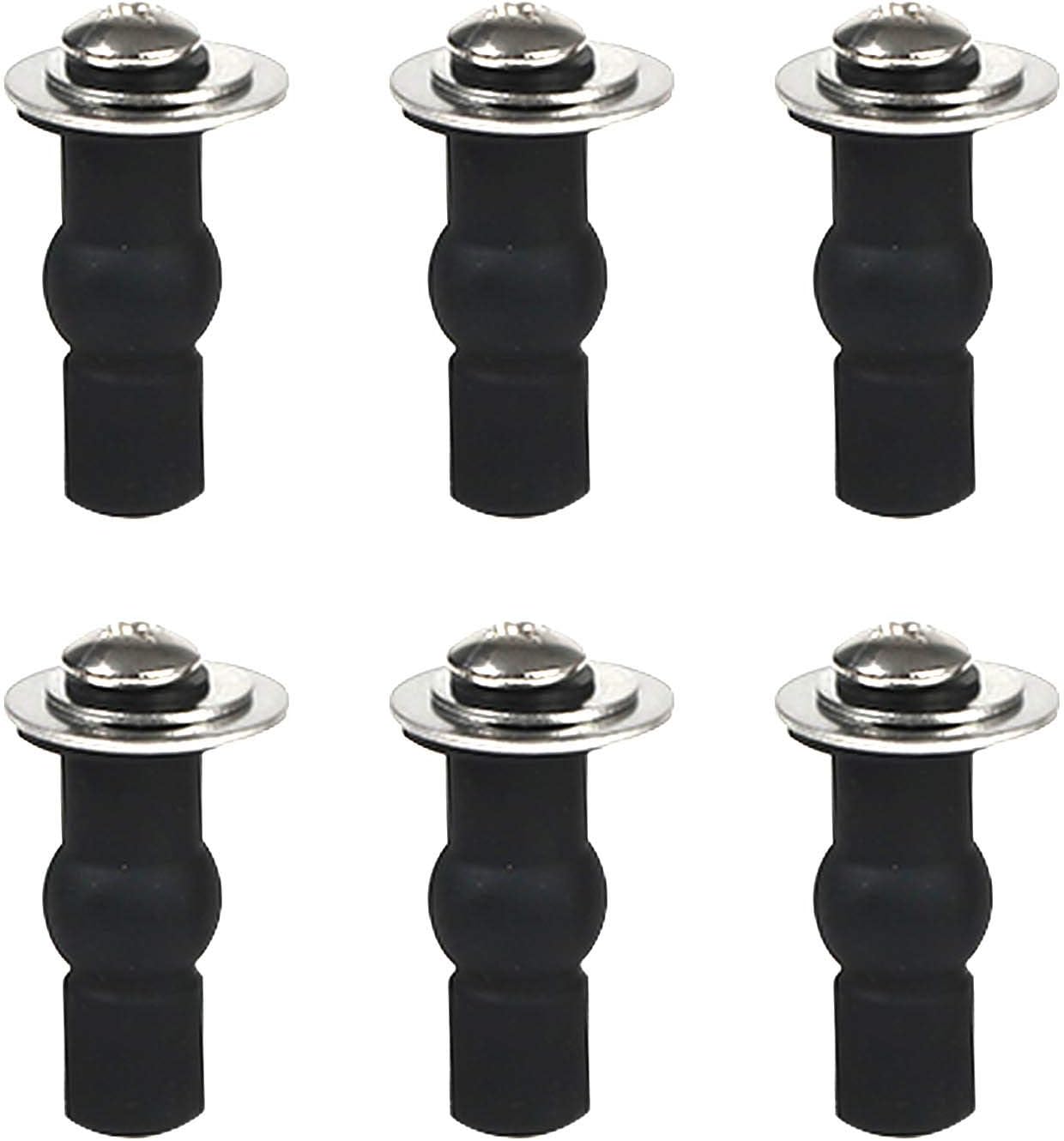 6 Pack Universal Toilet Seat Hinges Screw, Blind Hole fixings Expanding Rubber Top Fix Nuts Screws for Top Mounting Toilet Seat Hinges-3 Pairs (with One Expandable Ball)