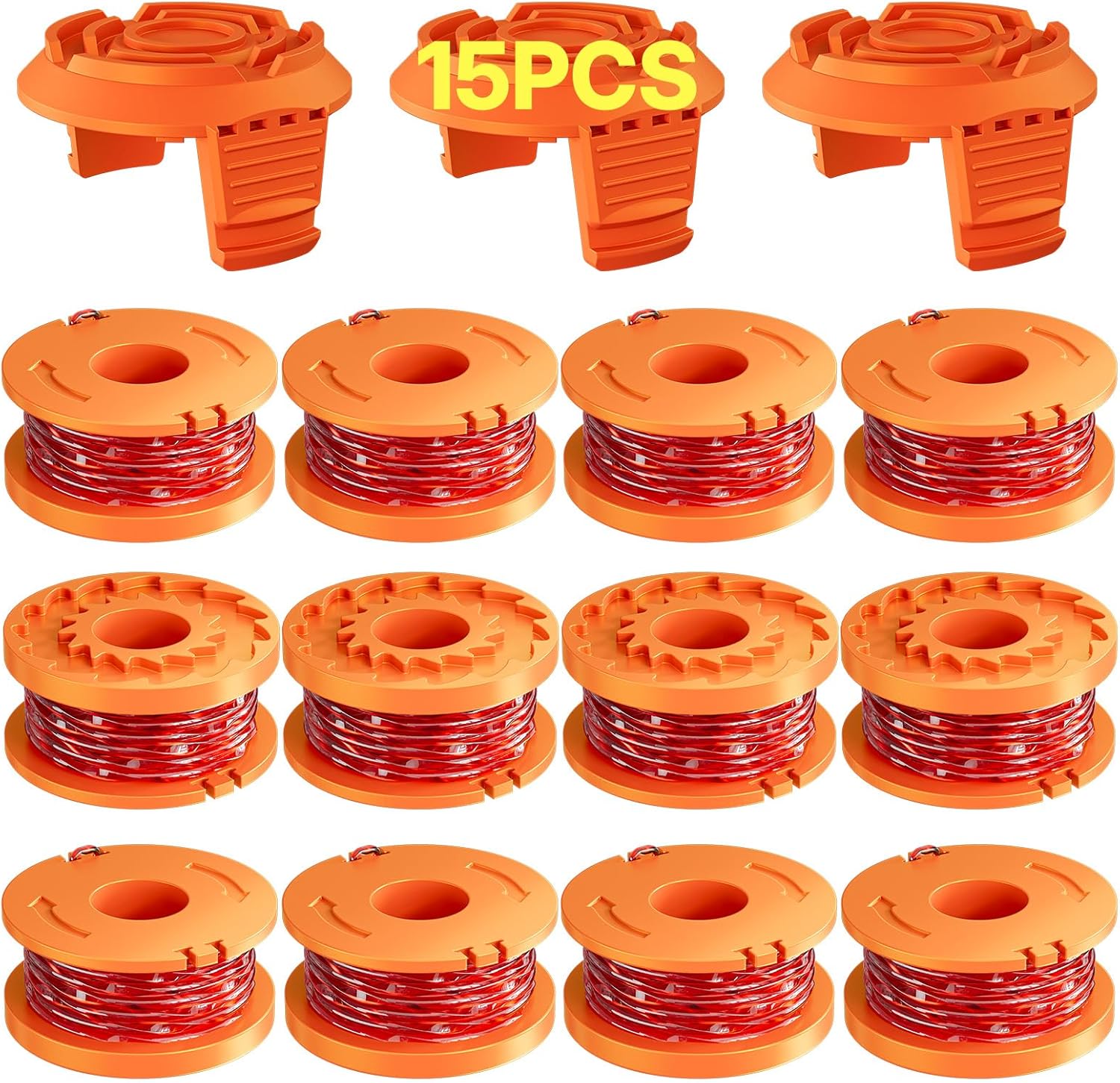 15 Pack (WA0010)Replacement Trimmer Line Spool Compatible with Worx Weed Eater, 0.065 inch Trimmer Line Refills for Worx Trimmer,Weed Wacker String Replacement Parts(12 Trimmer Spools,3 Trimmer Caps)
