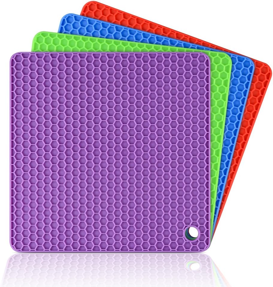 Silicone Trivet Mats - Hot Pads Spoon Rest, Multipurpose Trivet for Hot Dishers Heat Resistant Food Grade Silicone Set of 4