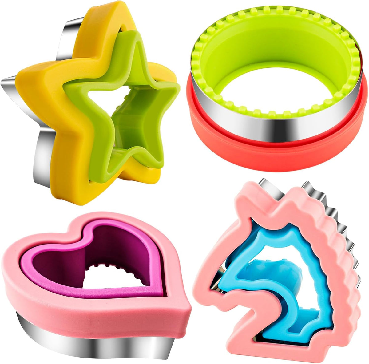 Sandwich Cutter and Sealer for Kids 4pcs Large Bread Decruster Sandwiches Cruster Maker Vegetable Fruit Cookies Food Cutter Shapes Set for Boys Girls Lunch Bento Box Unicorn Star Heart Round