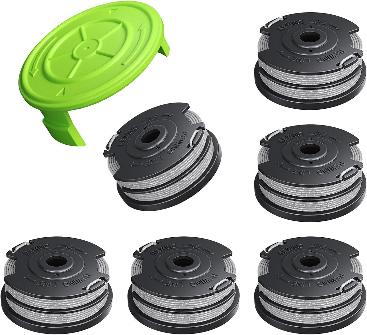 7 Pack Weed Wacker String for Greenworks Weed Eater, 0.065" 18ft Dual String Trimmer Replacement String Spool(2900719) with Spool Cap Cover(6 Spools+1 Cap)