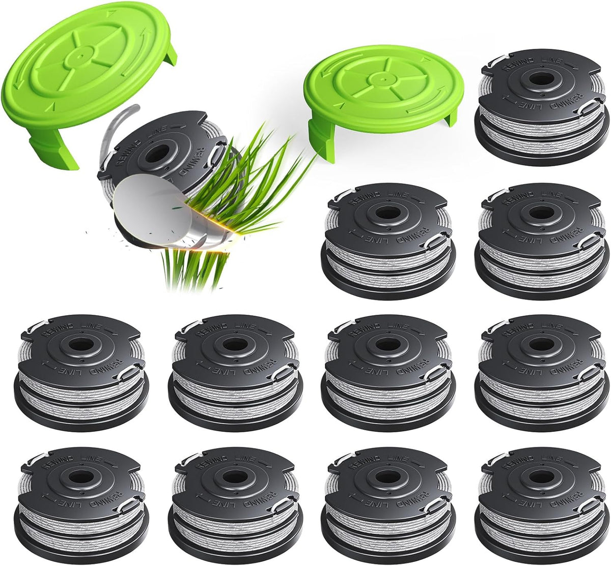 14 Pack Replacement Spool for Greenworks Weed Eater, 0.065" 18ft Dual Line String Trimmer Line Spool(2900719) Compatible with Greenworks Cordless Trimmer(12 Line Spools+2 Cap)