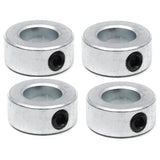 Four zinc-plated solid steel shaft collars with 5/8 inch bore.