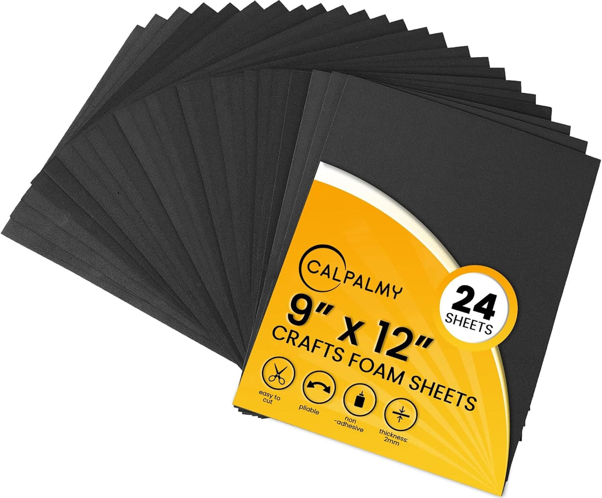 24 Ct Sheets Black EVA Cosplay Foam in 9” x 12’’ Sheets; High Density Thick Foam 85 kg/m³, 2mm (1/12”); Great for Costumes, Props, Armor, Masks, Arts and Crafts Projects