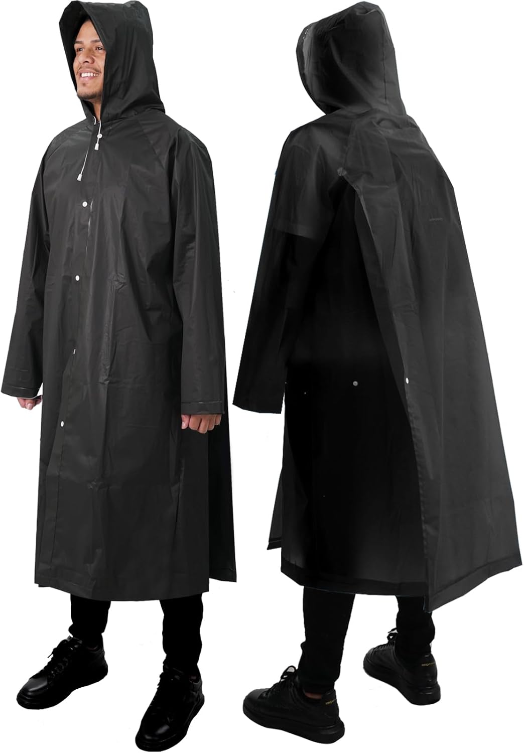 2-Pack Rain Ponchos for Adults Reusable Raincoats with Hooded and Drawstring Emergency for Men Women