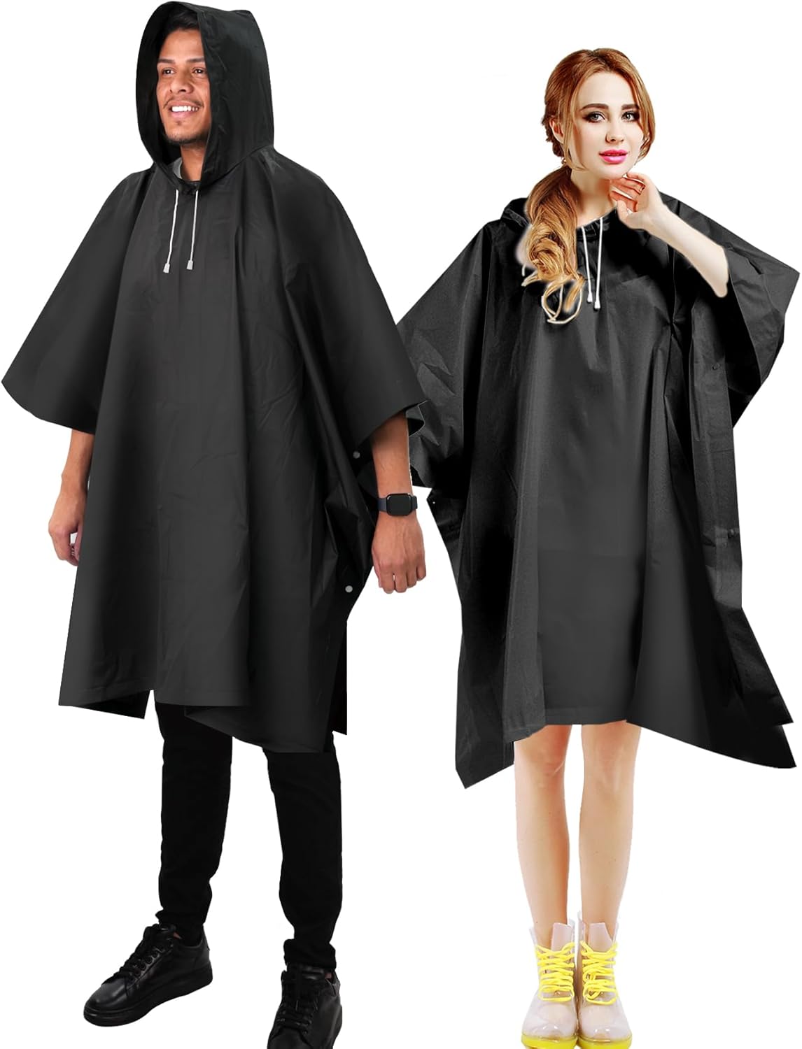 Rain Ponchos for Adult Emergency Raincoats Reusable Hooded Rain Jackets for Men Women(2 pack)