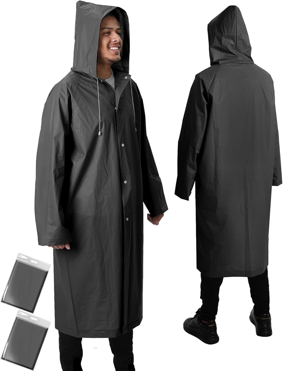 Rain Ponchos for Adults Lightweight Reusable Raincoats for Men Women Emergency Rain Jacket with Hood 2 Pack