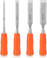 4 Piece Wood Chisel Sets Woodworking Tools Set, Wood Chisels for Woodworking with Steel Hammer End, Wood Tools Chisel Set Woodworking with Ergonomic Plastic Handle, 6mm, 12mm, 18mm, 24mm