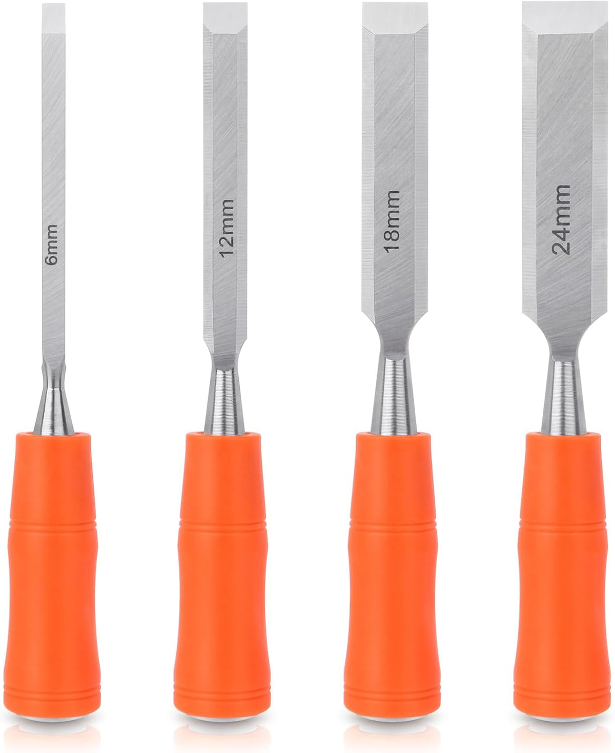 4 Piece Wood Chisel Sets Woodworking Tools Set, Wood Chisels for Woodworking with Steel Hammer End, Wood Tools Chisel Set Woodworking with Ergonomic Plastic Handle, 6mm, 12mm, 18mm, 24mm