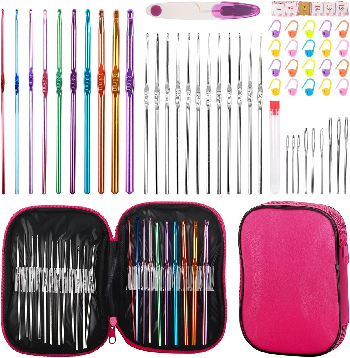 Crochet Hooks Set, 54 Pack Crochet Needles Set Crochet Kits for Beginners, Ergonomic Crochet Hooks Kit with Storage Case, Knitting Needles, Hand Craft Knitting Accessories for Crocheters