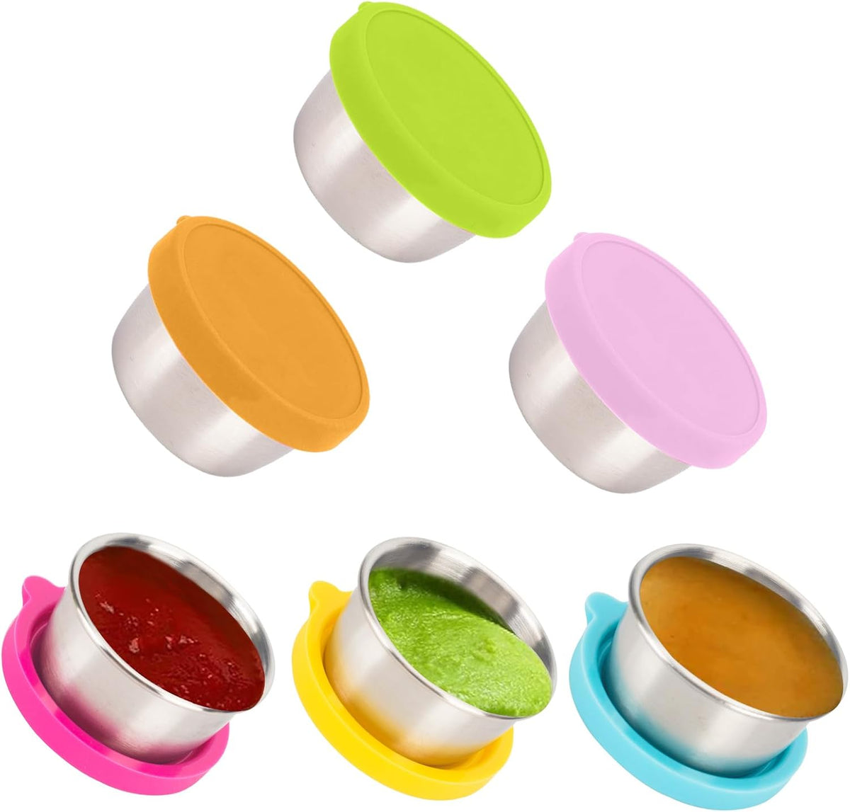 Salad Containers For Lunch To Go, 6x1.6 Oz Stainless Steel Condiment Containers With Lids, Leakproof Sauce Cups for Dipping, Salad Dressing, Meal Prep