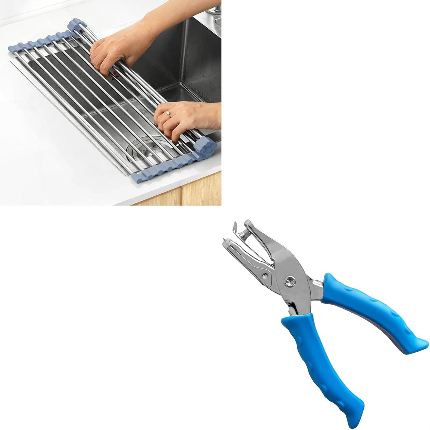 Over The Sink Dish Drying Rack，Foldable Dish Drainer, Gray + Craft Hole Punch, Kids Hole Punch, Earring Punch Card Tool, Handheld Hole Puncher.