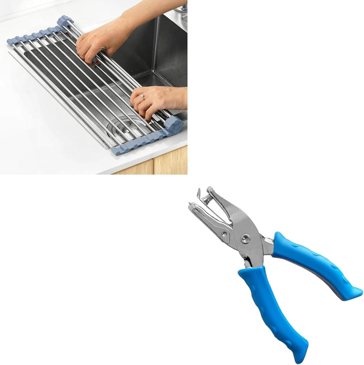 Over The Sink Dish Drying Rack，Foldable Dish Drainer, Gray + Craft Hole Punch, Kids Hole Punch, Earring Punch Card Tool, Handheld Hole Puncher.