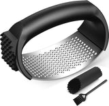 Garlic Press Rocker Set with Garlic Peeler & Cleaning Brush,Stainless Steel Garlic Mincer Crusher,Easy Kitchen Gadget for Effortless Smashing,Kitchen Essentials,Home and Kitchen Utensils Accessories