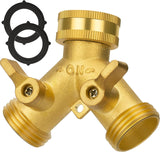 Hose Splitter 2 Way, Garden Hose Splitter, 100% Rustproof Brass Water Hose Splitter with Adjustable Flow Valves, Seamless Design & 2 Extra Rubber Washers - 3/4" Y Connector Hose Adapter.