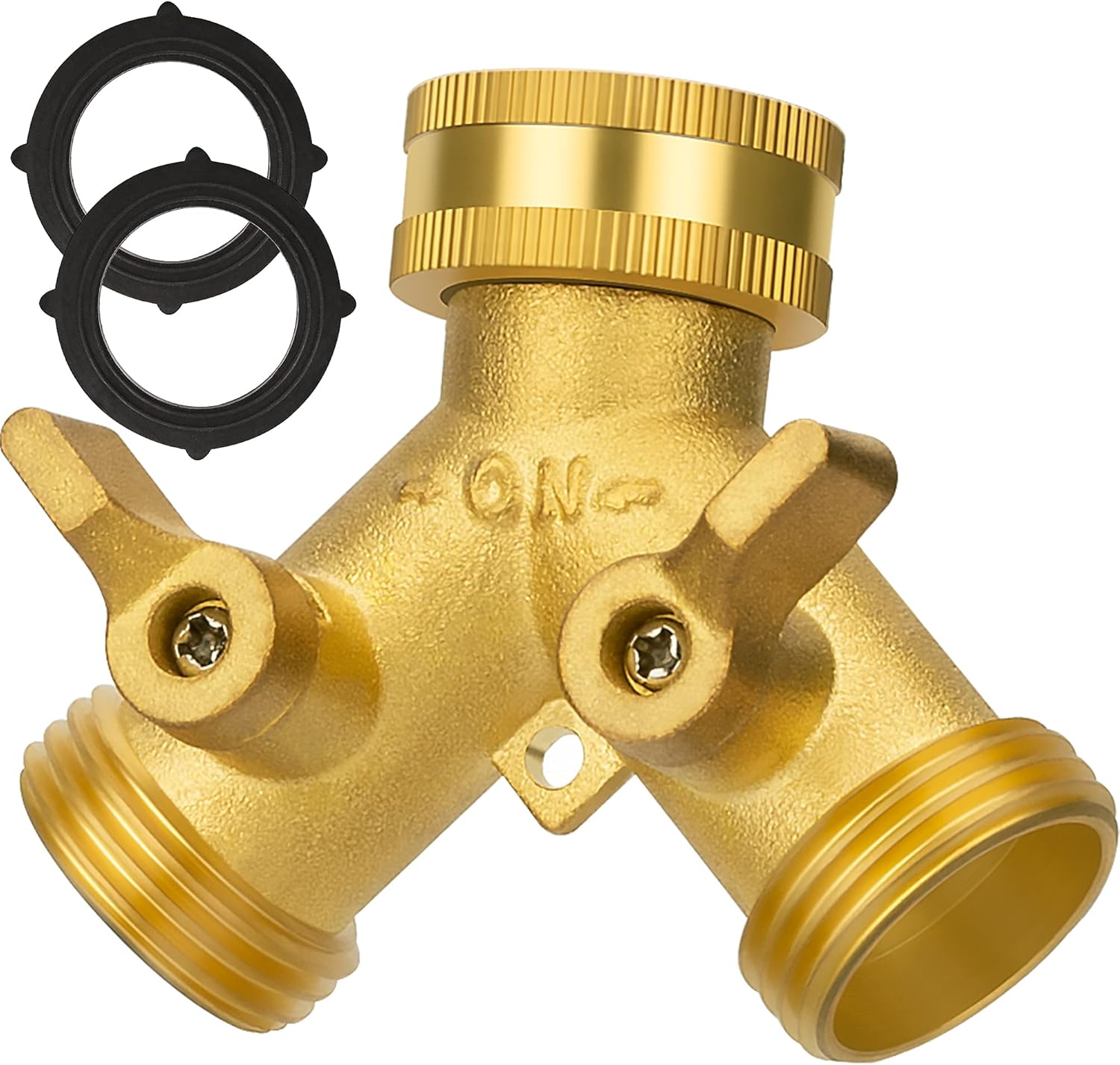 Hose Splitter 2 Way, Garden Hose Splitter, 100% Rustproof Brass Water Hose Splitter with Adjustable Flow Valves, Seamless Design & 2 Extra Rubber Washers - 3/4" Y Connector Hose Adapter.