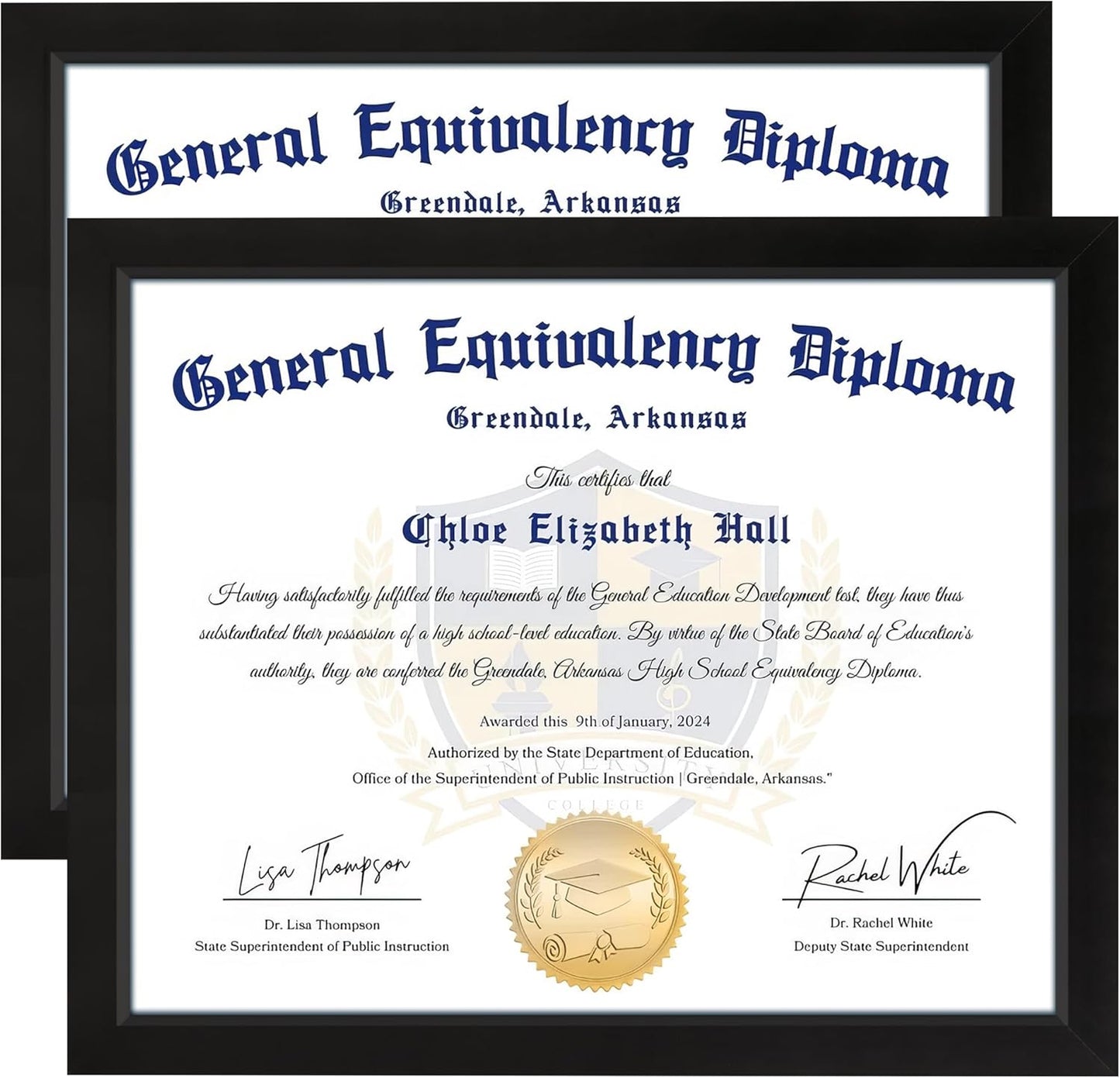 8.5x11 Diploma Frame, Black Picture Frame with Clear Plexiglass, 2 Pack Certificate Frame for Tabletop or Wall Display, 8.5x11 Document Frame, High School Diploma Frames