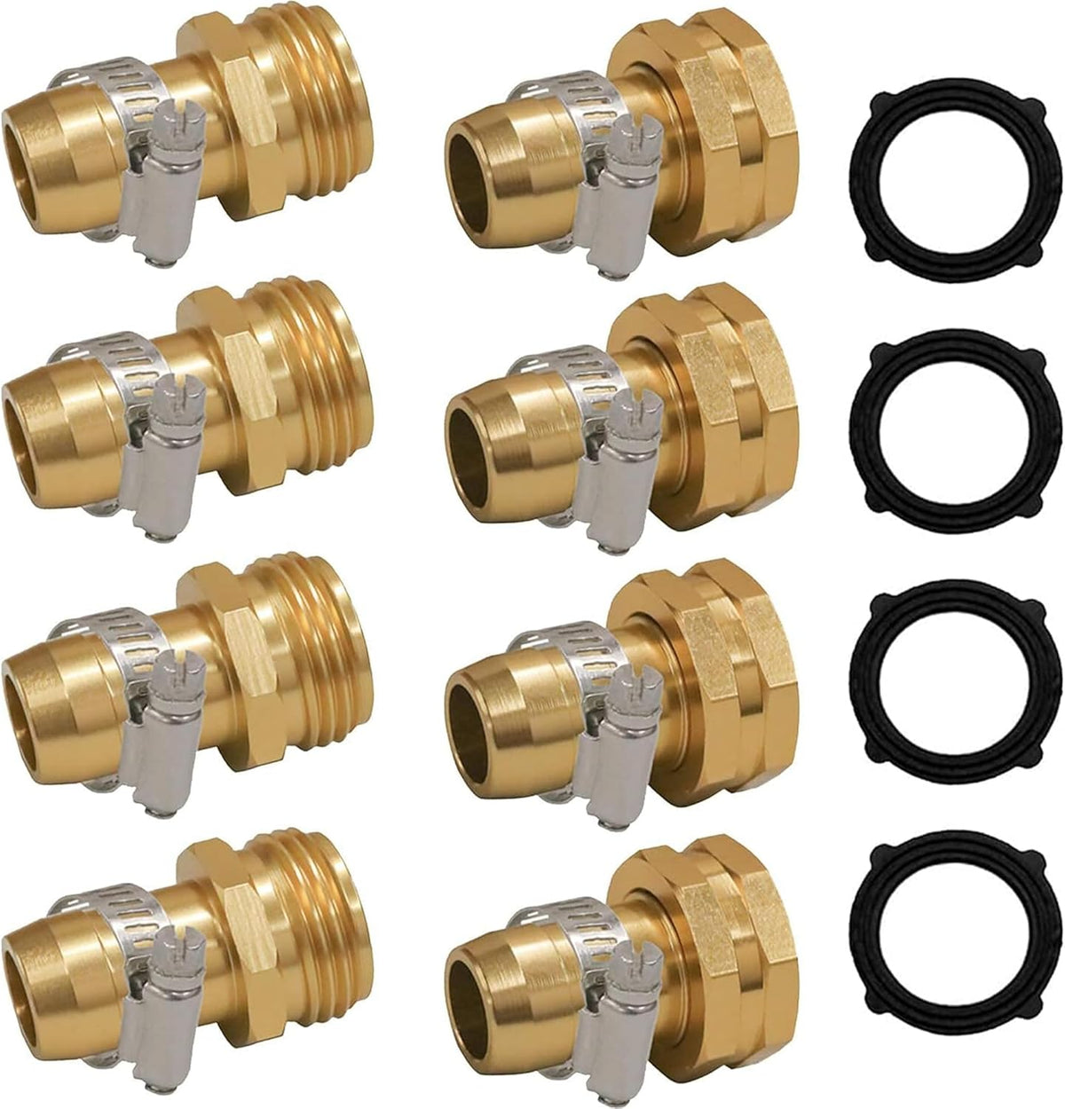 Garden Hose Repair Connector with Clamps, Fit for 3/4" or 5/8" Garden Hose Fitting, 4 Set