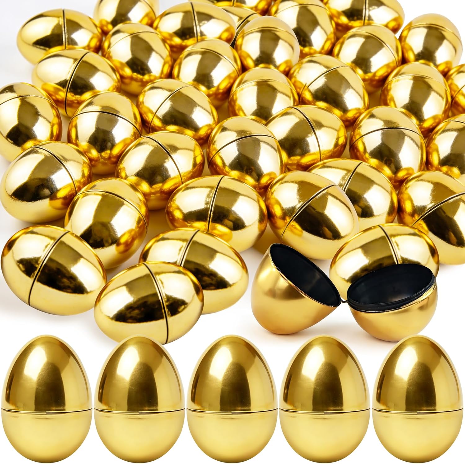 30 Pcs Gold Easter Eggs,2.3" Bulk Plastic Metallic Empty Easter Eggs,Fillable Shiny Golden Easter Egg for Easter Hunt Supplies,Basket Stuffers,Party Favor